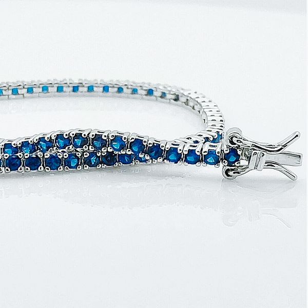 Certified 4.40Ct Round Cut Natural Blue Sapphire Tennis Bracelet 14K Yellow Gold - Image 3 - GEMHUB