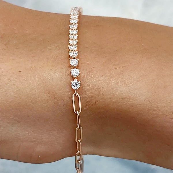 Martini Set Round Cut Natural IGI Diamond Tennis Chain Bracelet 14k Rose Gold - Image 2 - GEMHUB