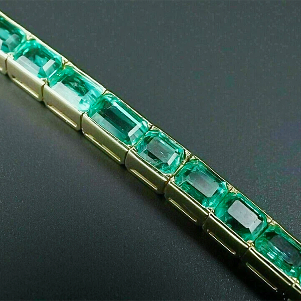 Certified Natural Green Emerald Tennis Bracelet For Men 14k Solid Gold Bezel Set - Image 4 - GEMHUB