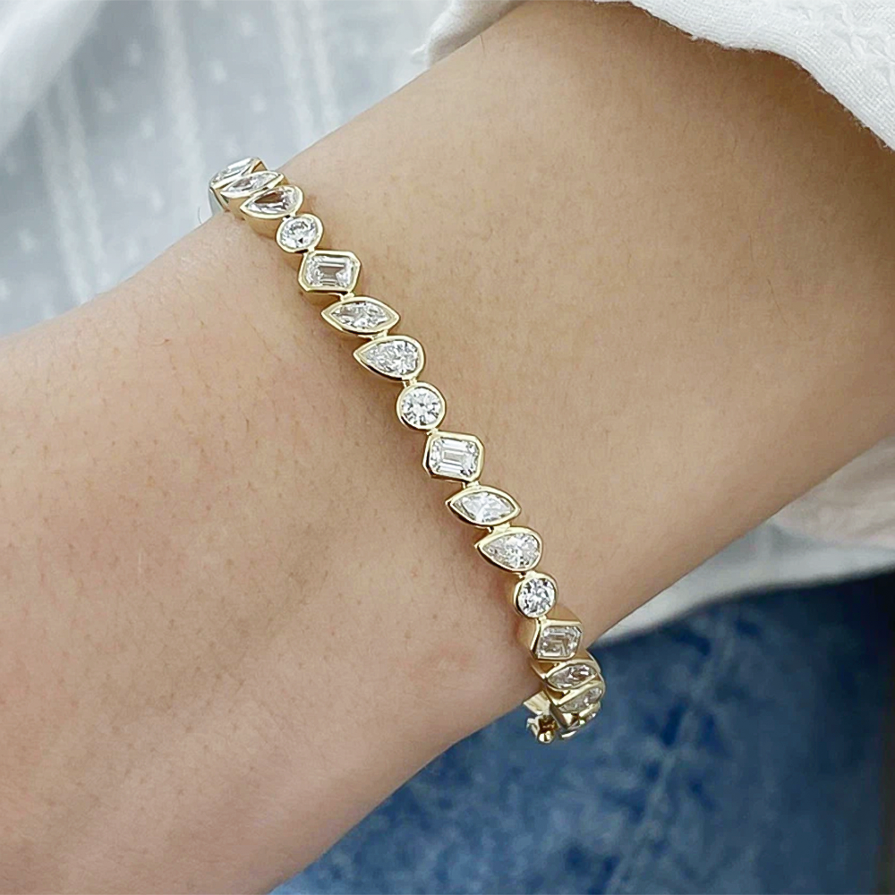 Multi Shapes Lab-Grown/CVD Diamond Bezel Set Tennis Bracelet 14k Yellow Gold - Image 4 - GEMHUB