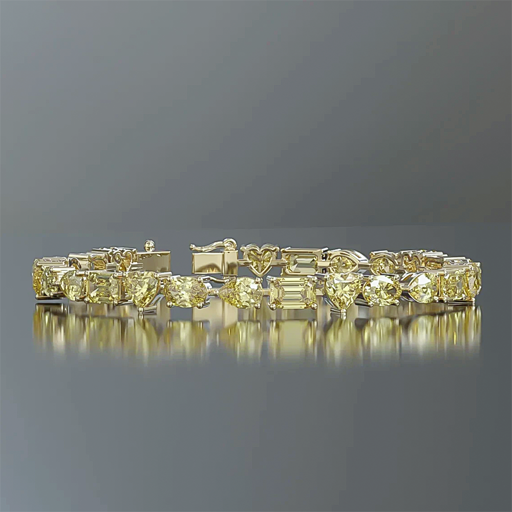 14k Gold Fancy Yellow Lab-Grown Diamond Multi Cut Women's Tennis Bracelet - Image 2 - GEMHUB
