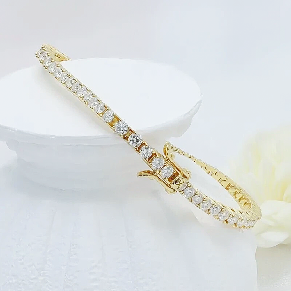 Certified GH/SI 6.20Ct Natural Diamond 14Kt Yellow Gold Tennis Bracelet Fro Her - Image 3 - GEMHUB