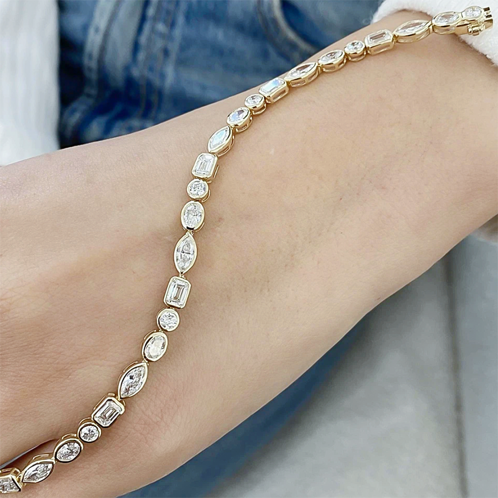 10Ct Multi Shape Lab-Grown Diamond Bezel Wedding Tennis Bracelet 14k Solid Gold - Image 3 - GEMHUB