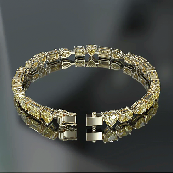 14k Gold Fancy Yellow Lab-Grown Diamond Multi Cut Women's Tennis Bracelet - Image 3 - GEMHUB