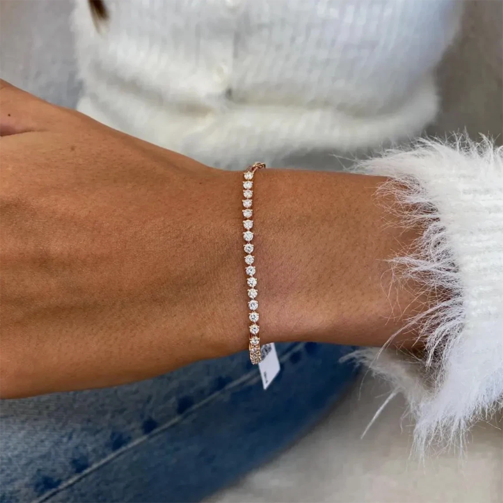 Martini Set Round Cut Natural IGI Diamond Tennis Chain Bracelet 14k Rose Gold - Image 3 - GEMHUB