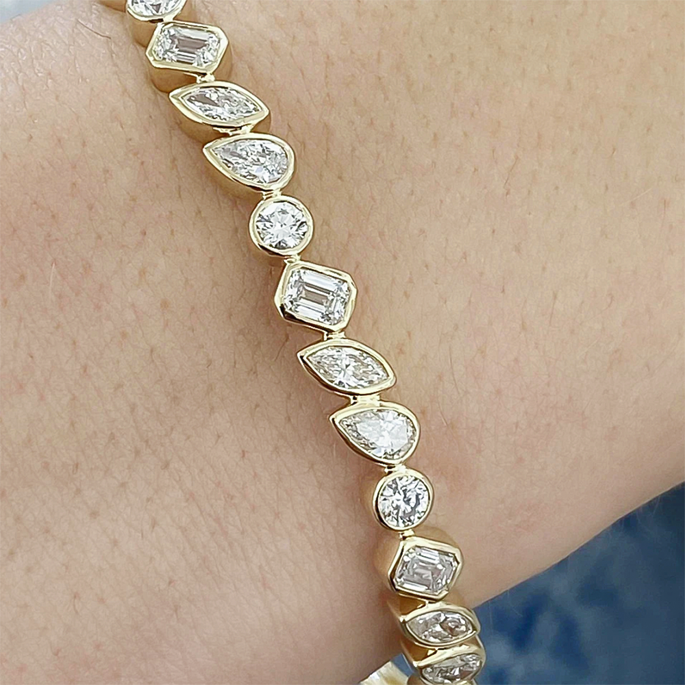 Multi Shapes Lab-Grown/CVD Diamond Bezel Set Tennis Bracelet 14k Yellow Gold - Image 3 - GEMHUB