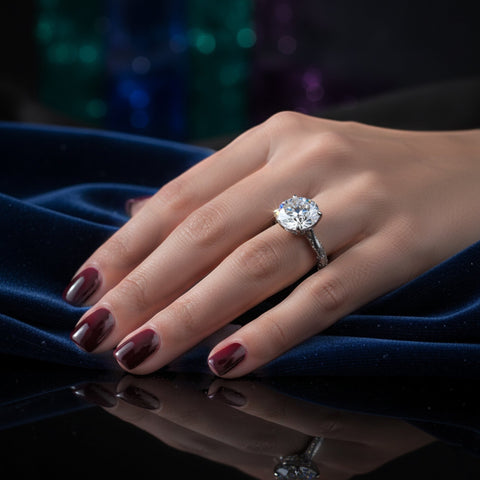 Top view of 3ct round lab diamond ring with prong setting and brilliance