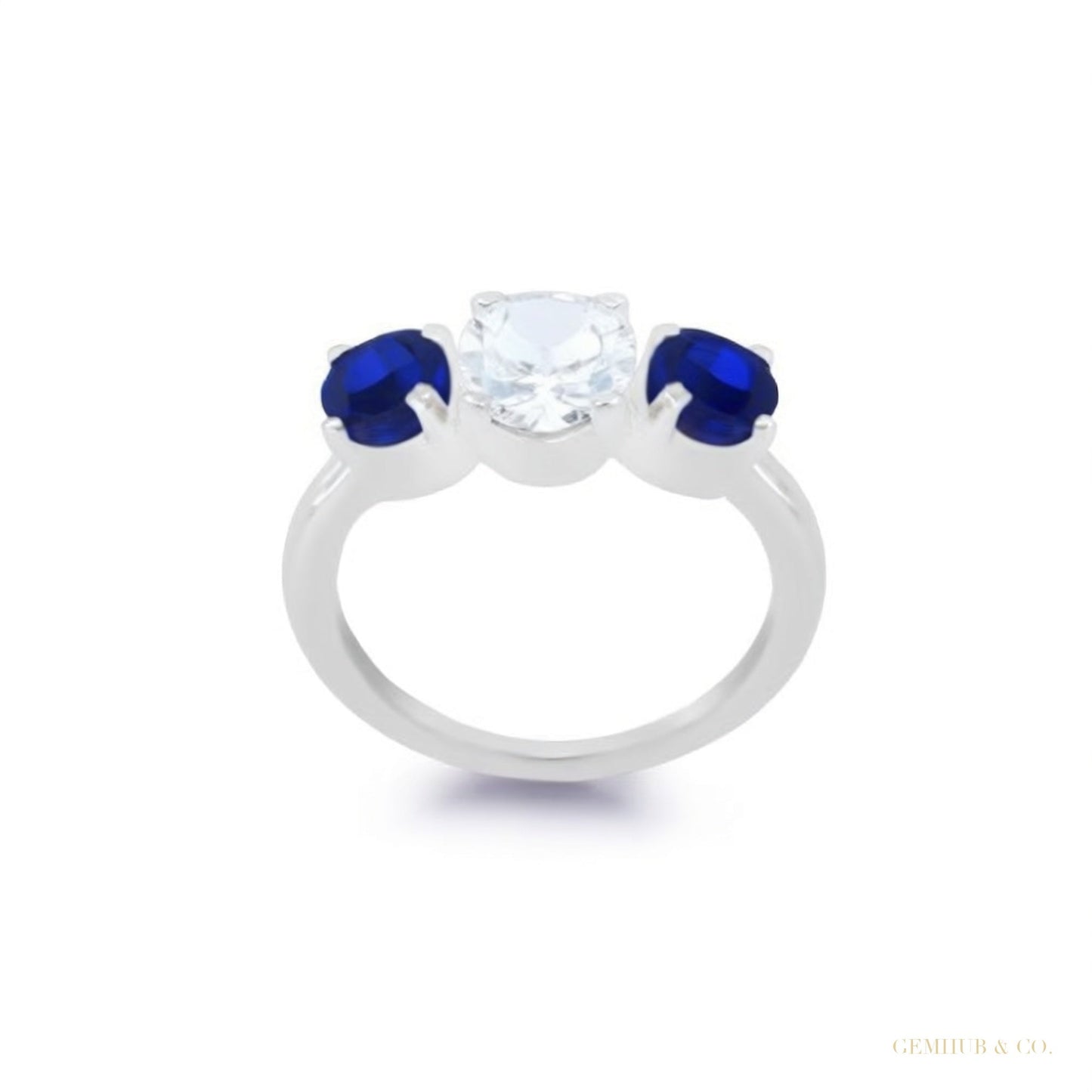 Certified 1.00 ct DEW White Moissanite Ring with Sapphire Accents – Labor Day Gift 18K 18K Gold Plated – white background main image