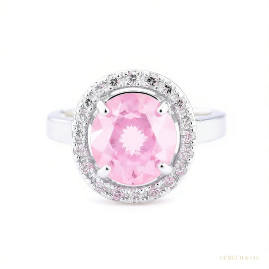 Certified 1.2 ct DEW Pink Moissanite Ring in Gift for Her Love 18K Gold Plated – white background main image