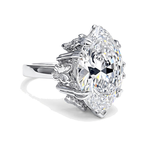 Certified 11.30 ct DEW Oval Cut White Moissanite Solitaire Ring In 18K Gold Plated Verm 18K Gold Plated – white background main image