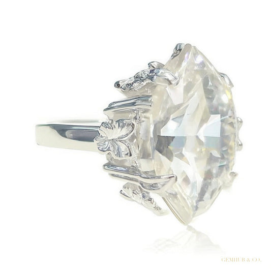 Certified 11.30 ct DEW Oval Cut White Moissanite Solitaire Ring In 18K Gold Plated Verm 18K Gold Plated – white background main image