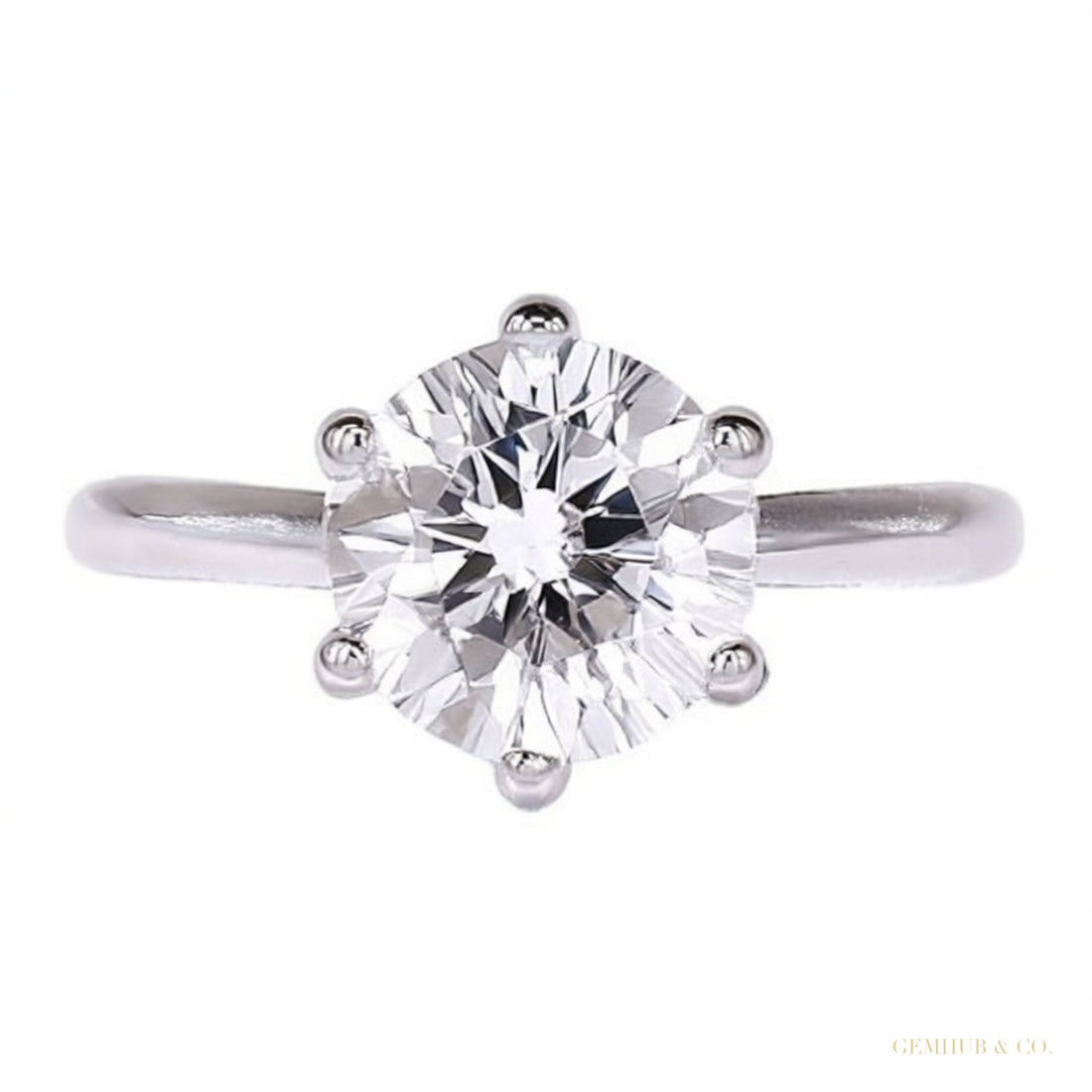 Certified 2.20 ct DEW Emerald Cut White Round Moissanite Solitaire Ring in 18K Gold Plated – white background main image