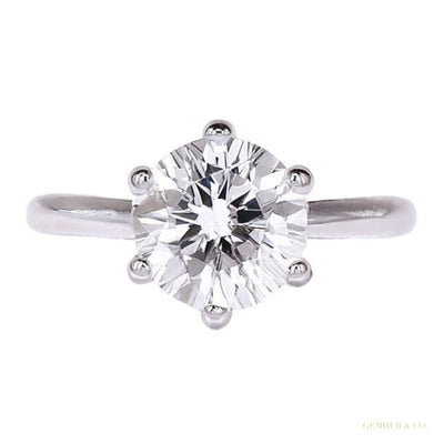 Certified 2.20 ct DEW Emerald Cut White Round Moissanite Solitaire Ring in 18K Gold Plated