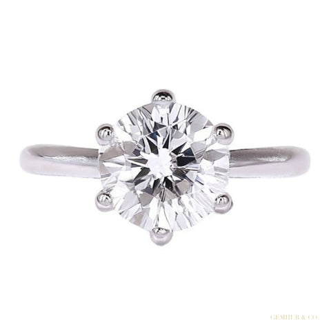 Certified 2.20 ct DEW Emerald Cut White Round Moissanite Solitaire Ring in 18K Gold Plated – white background main image