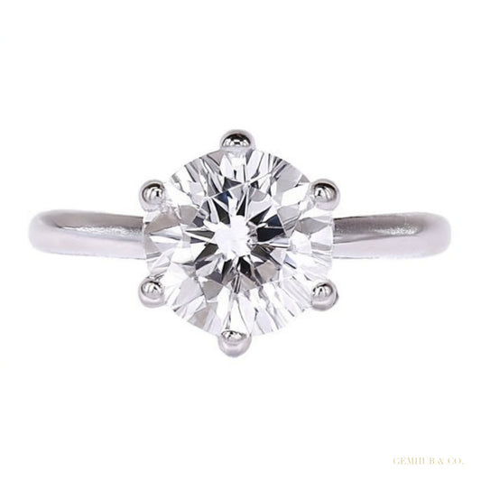 Certified 2.20 ct DEW Emerald Cut White Round Moissanite Solitaire Ring in 18K Gold Plated – white background main image