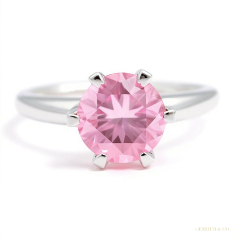 Certified 2.20ct VVS1 Pink Moissanite Solitaire Ring for Lover Gift 18K Gold Plated – white background main image