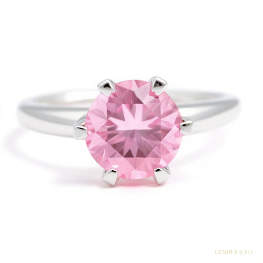 Certified 2.20ct VVS1 Pink Moissanite Solitaire Ring for Lover Gift 18K Gold Plated – white background main image