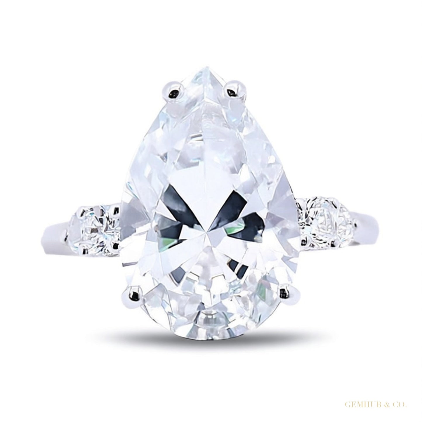 Certified 2.50 ct DEW Pear Cut White Moissanite Solitaire Ring In 18K Gold Plated Verme 18K Gold Plated – white background main image