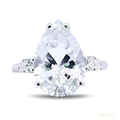 Certified 2.50 ct DEW Pear Cut White Moissanite Solitaire Ring In 18K Gold Plated Vermeil
