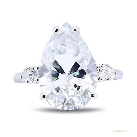 Certified 2.50 ct DEW Pear Cut White Moissanite Solitaire Ring In 18K Gold Plated Verme 18K Gold Plated – white background main image