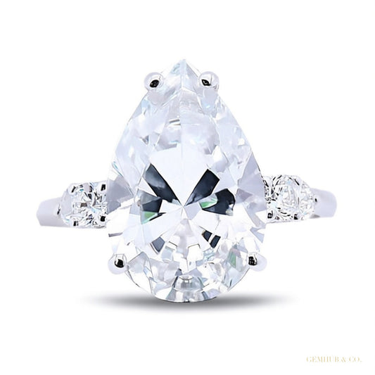 Certified 2.50 ct DEW Pear Cut White Moissanite Solitaire Ring In 18K Gold Plated Verme 18K Gold Plated – white background main image