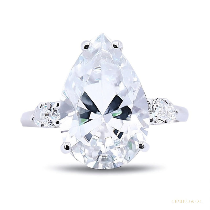 Certified 2.50 ct DEW Pear Cut White Moissanite Solitaire Ring In 18K Gold Plated Vermeil – white background main image