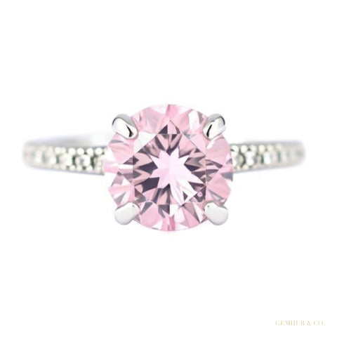 Certified 2.60 ct DEW Pink Moissanite Solitaire Ring in Gift 18K Gold Plated – white background main image
