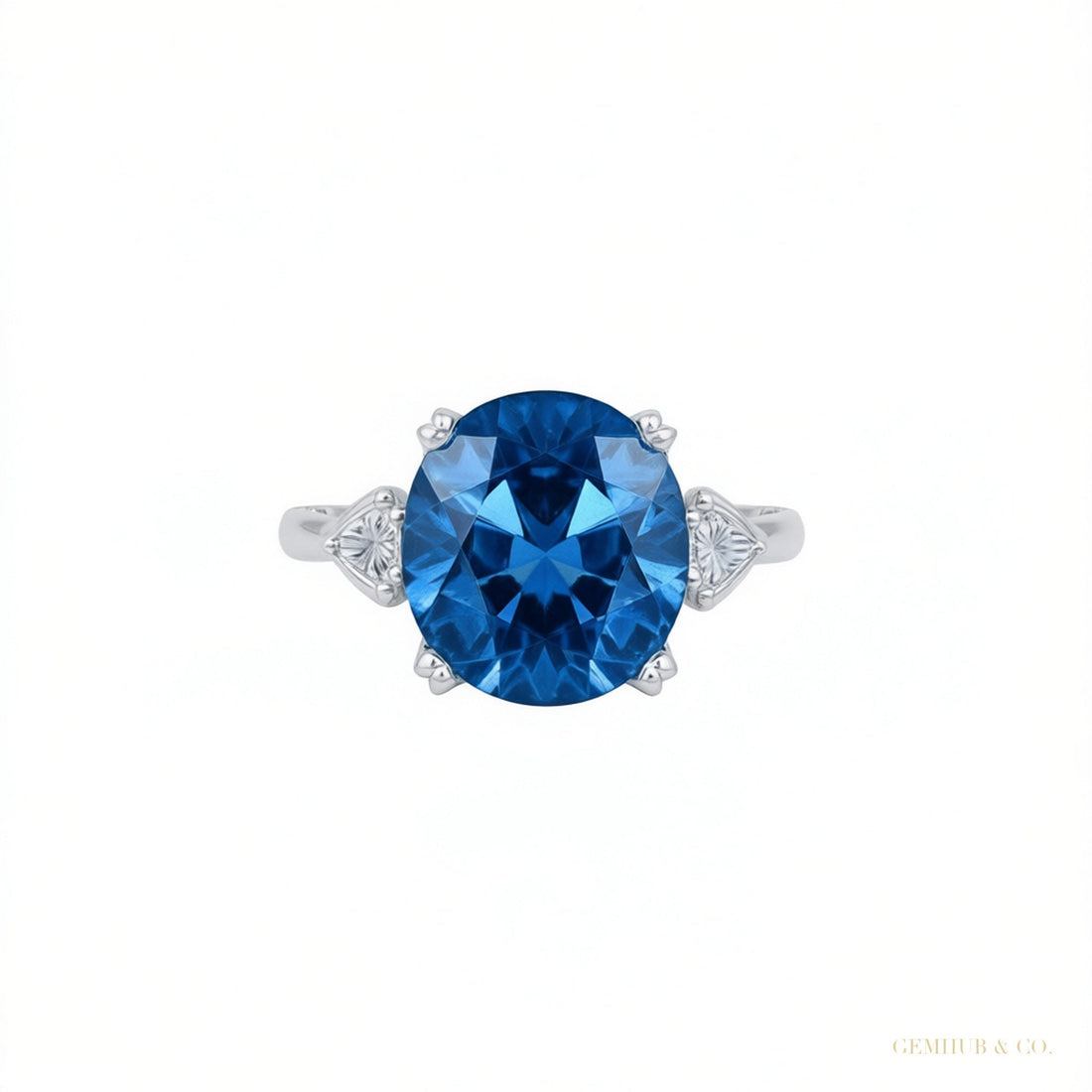 Certified 2.80 ct DEW Round Cut Blue Moissanite Solitaire For Engagement Ring 18K Gold P 18K Gold Plated – white background main image