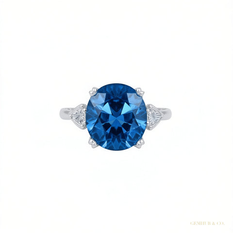 Certified 2.80 ct DEW Round Cut Blue Moissanite Solitaire For Engagement Ring 18K Gold P 18K Gold Plated – white background main image