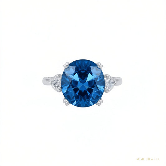 Certified 2.80 ct DEW Round Cut Blue Moissanite Solitaire For Engagement Ring 18K Gold P 18K Gold Plated – white background main image