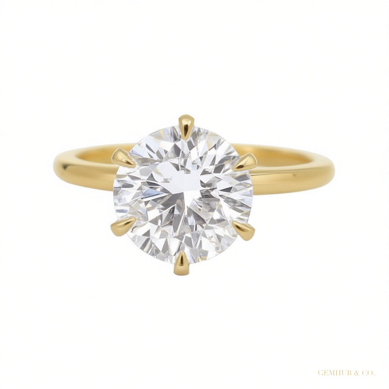 Certified 3.40 ct DEW White Moissanite Solitaire Statement Ring 18K Gold Plated – white background main image
