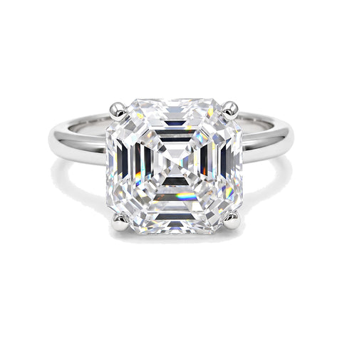 Certified 3.60 ct DEW Assher Cut White Moissanite Solitaire Statement Ring 18K Gold Pla 18K Gold Plated – white background main image