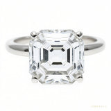 Certified 3.60 ct DEW Assher Cut White Moissanite Solitaire Statement Ring 18K Gold Pla 18K Gold Plated – white background main image