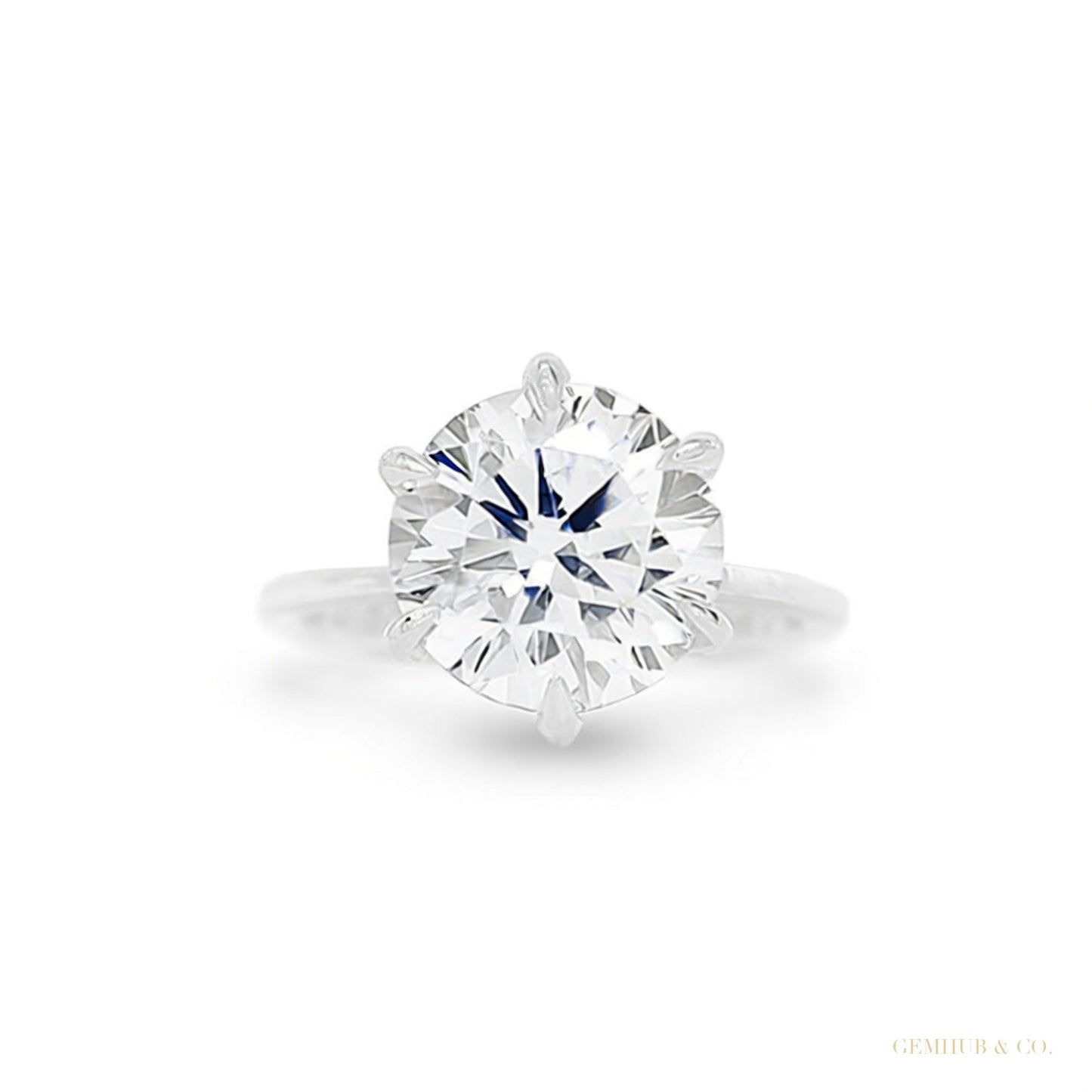 Certified 3.70 ct DEW White Moissanite Solitaire Statement Ring 18K Gold Plated – white background main image