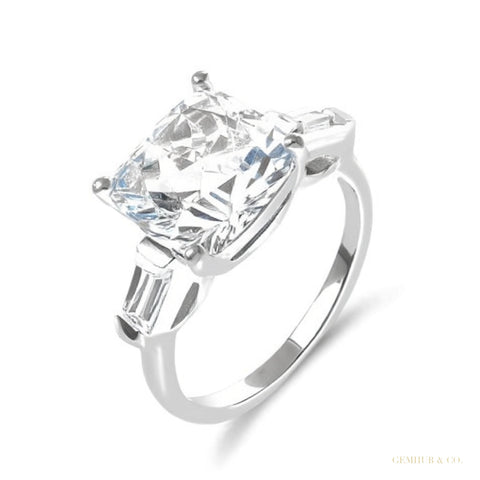 Certified 4.10 ct DEW Cushion Cut Moissanite Ring in for Women 18K Gold Plated – white background main image