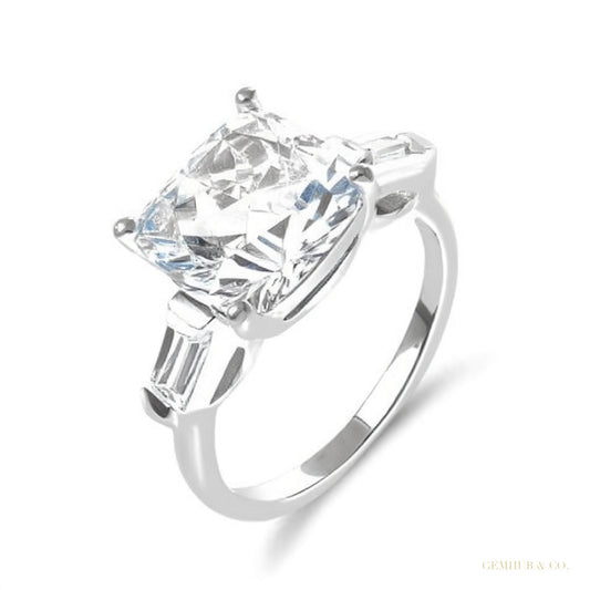 Certified 4.10 ct DEW Cushion Cut Moissanite Ring in for Women 18K Gold Plated – white background main image
