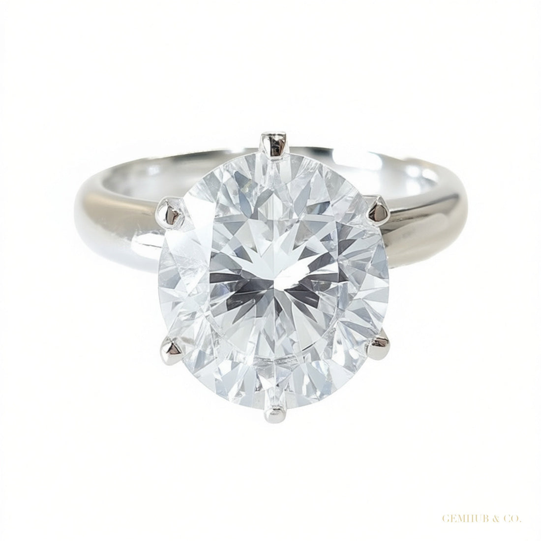 Certified 4.60 ct DEW Round Cut White Moissanite Solitaire Statement Ring In 18K Gold P 18K Gold Plated – white background main image