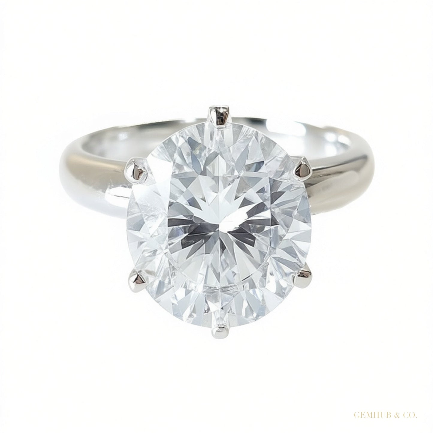 Certified 4.60 ct DEW Round Cut White Moissanite Solitaire Statement Ring In 18K Gold P 18K Gold Plated – white background main image