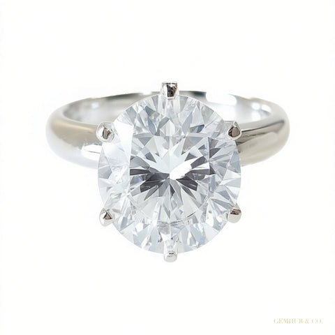 Certified 4.60 ct DEW Round Cut White Moissanite Solitaire Statement Ring In 18K Gold P 18K Gold Plated – white background main image