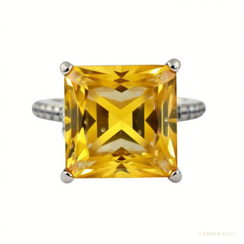 Certified 4.80ct VS1 Princess Cut White Moissanite Solitaire Ring 18K Gold Plated V 18K Gold Plated – white background main image