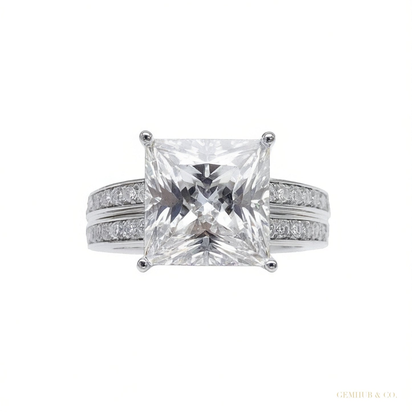 Certified 4.90 ct DEW White Princess Cut Moissanite Ring For Women 18K Gold Plated Verm 18K Gold Plated – white background main image