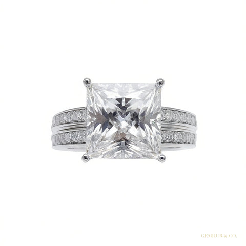 Certified 4.90 ct DEW White Princess Cut Moissanite Ring For Women 18K Gold Plated Verm 18K Gold Plated – white background main image