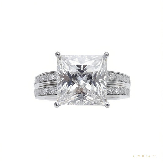 Certified 4.90 ct DEW White Princess Cut Moissanite Ring For Women 18K Gold Plated Verm 18K Gold Plated – white background main image