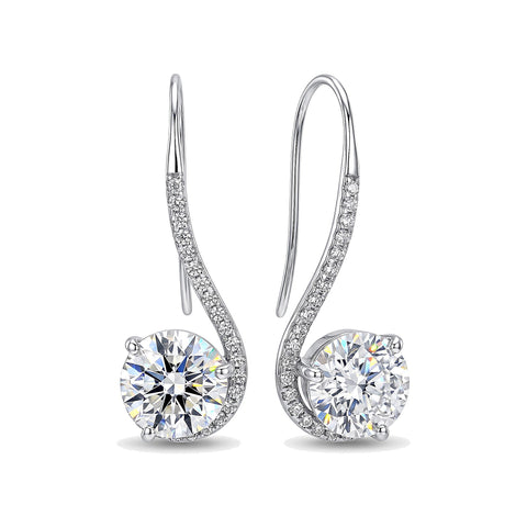 Certified 4Ct Round Cut F VS1 White Solitaire Moissanite Earrings Gold Vermeil - GEMHUB