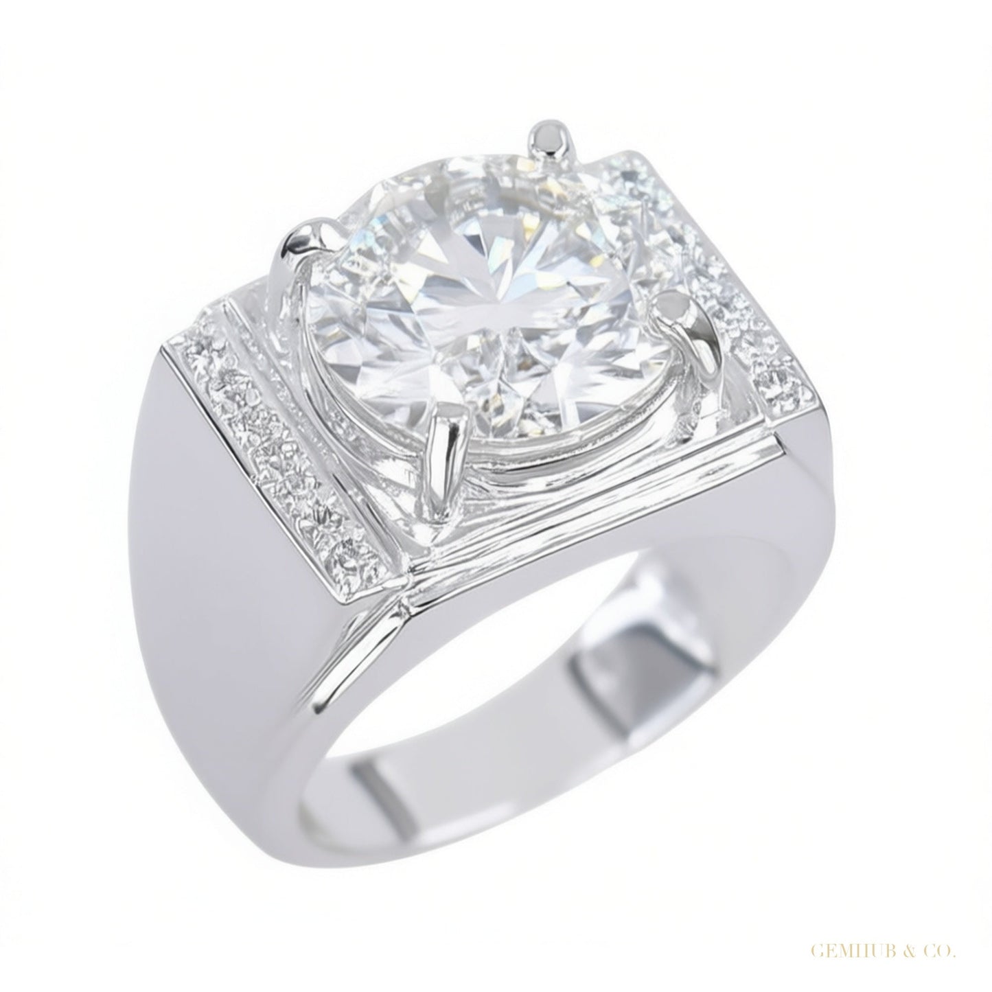Certified 5.95 ct DEW Round Cut White Moissanite Ring For Mother's Day 18K Gold Plated 18K Gold Plated – white background main image