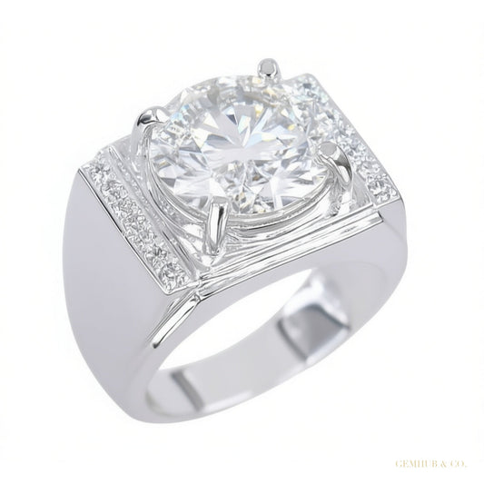 Certified 5.95 ct DEW Round Cut White Moissanite Ring For Mother's Day 18K Gold Plated 18K Gold Plated – white background main image