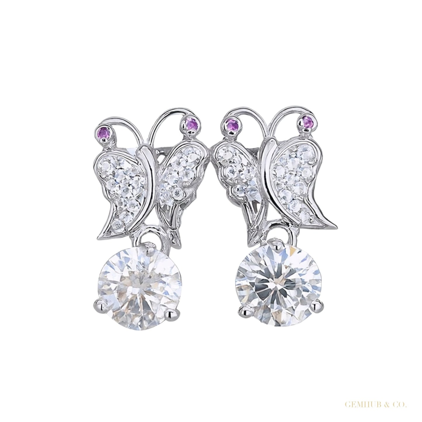 Certified 5.00 ct DEW Moissanite Solitaire Butterfly Studs earrings Gold Vermeil – white background main image