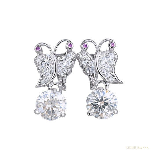 Certified 5.00 ct DEW Moissanite Solitaire Butterfly Studs earrings Gold Vermeil – white background main image