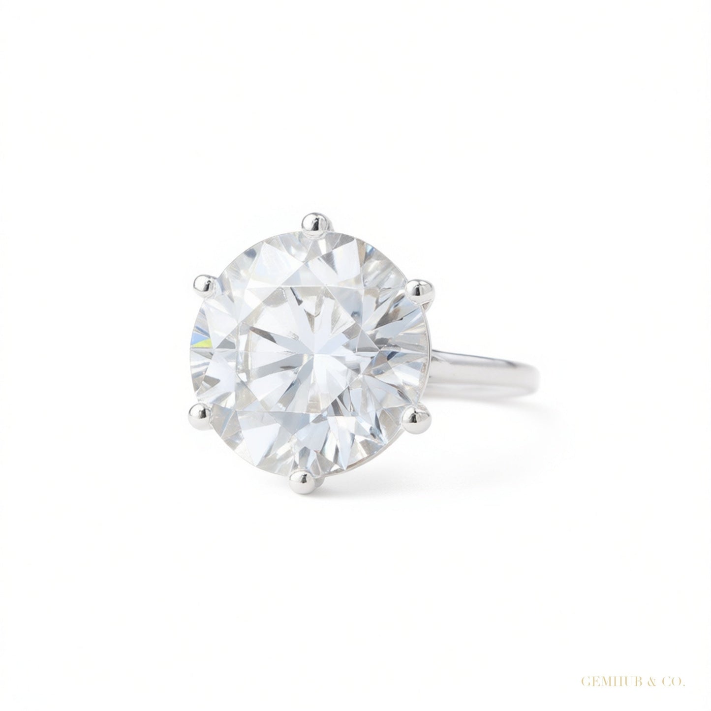 Certified 5.50 ct DEW White Round Cut Solitaire Moissanite Gold Vermeil Ring – white background main image