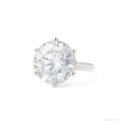 Certified 5.50 ct DEW White Round Cut Solitaire Moissanite Gold Vermeil Ring
